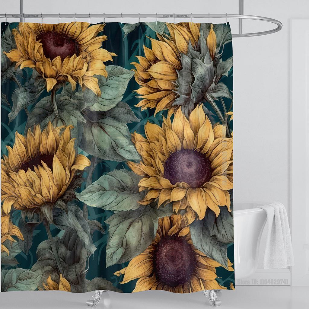 Sunflower Flower Shower Curtain Waterproof Shower Curtain Polyester Fabric 3D Printed Curtain Bathroom Decoration With Hooks