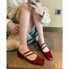 Little Cutie~! French Square Head Low Heel Light Mouth One-word Buckle with Silver Mary Jane Single Shoes Women