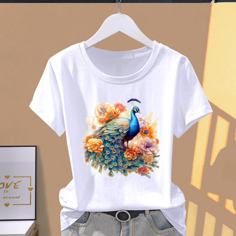 (Asian Size) Graphic Tee Casual T Clothing Print 90s Trend Watercolor Female Casual Women's Top Fashion Short Sleeve T-shirt