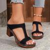 Fashion Ladies Shoes 2025 Summer Open Toe Slippers Women Round Toe Chunky Heels Outdoor Sewing Sandals Hot Sale Plus Size Daily Slippers