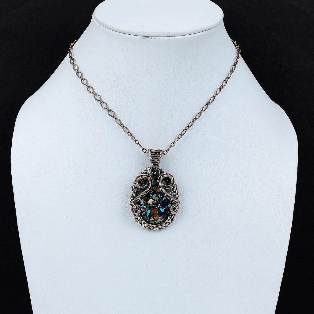 Copper Multi Turquoise Pendant Copper Wire Wrapped Pendant Gemstone Jewelry Unique Style Pendant Handmade Copper Jewelry Gift For Engagement