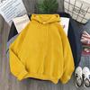 Autumn and Winter Women's Clothing Fleece Thickened Hoodie Solid Color Sweater Long Sleeve Pullover Yellow Coat