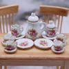 Mini Tableware Tea Cup Miniature Dollhouse Accessories Miniatures Stuff Realistic Set Teapot Plates Porcelain DIY Decor Ornament for Kitchen Party