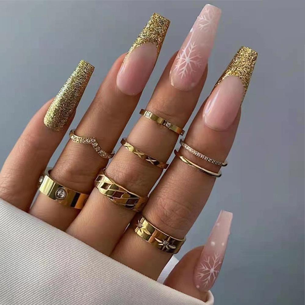 24pcs Press On Nails Hot Girl Style Long Ballet Nails Santa Gift Wear Nails Water Drop Glitter Fake Nails Finished Product