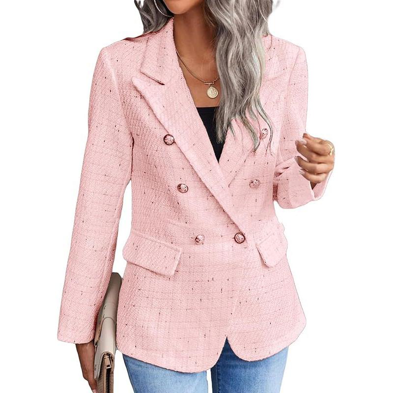 Tweed Women's Blazer Lapel Thin Coat Fashion Casual Top Commuter Single Breasted Long Sleeved Thin Jacket Spring and Autumn