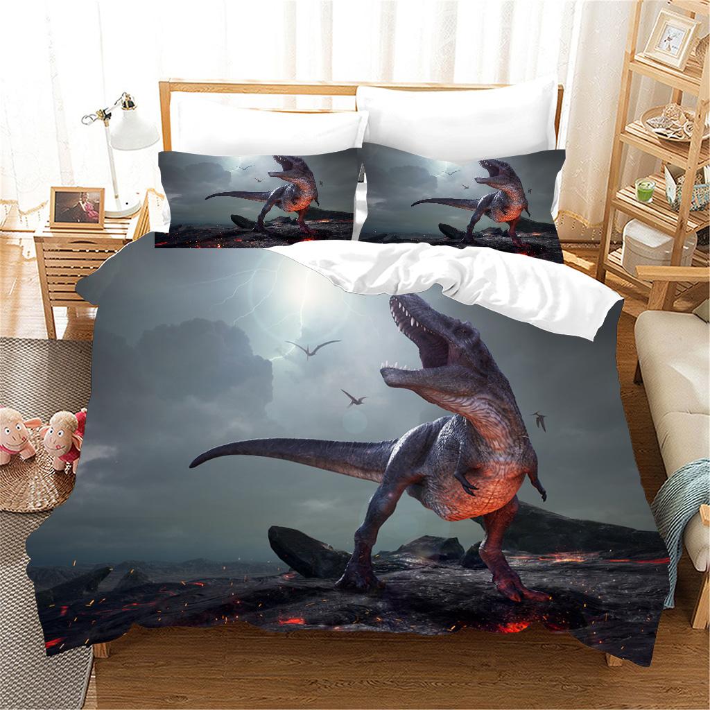 3pcs Bedding Sets 3d Dinosaur World Tyrannosaurus Rex Kids Child Microfiber Polyester Bed Duvet Cover Set And 2pcs Pillow Cover