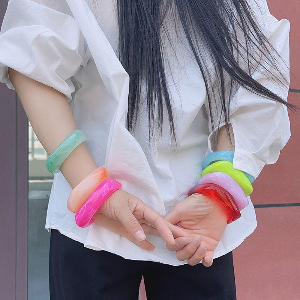 Acrylic Geometric Chunky Bangles Colorful Wristband New Charm Bracelet Women