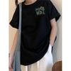 Women's Summer Loose Casual Printed T-shirt Lettering Short Sleeved Shirt Off Shoulder