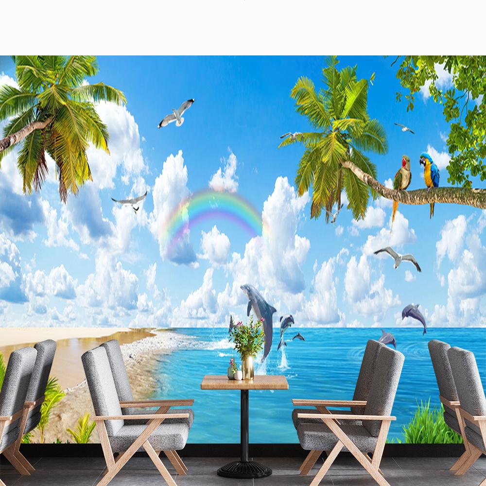 3d Dolphin Wallpaper Seaside Scenery Landscape Wall Mural Bedroom Living Room Hotel Beach Wallpaper Home Decor