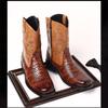 Western Cowboy Boots for Men Brown Black Crocodile Pattern Mid-Calf Square Toe Zipper Men Boots  Size 38-46
