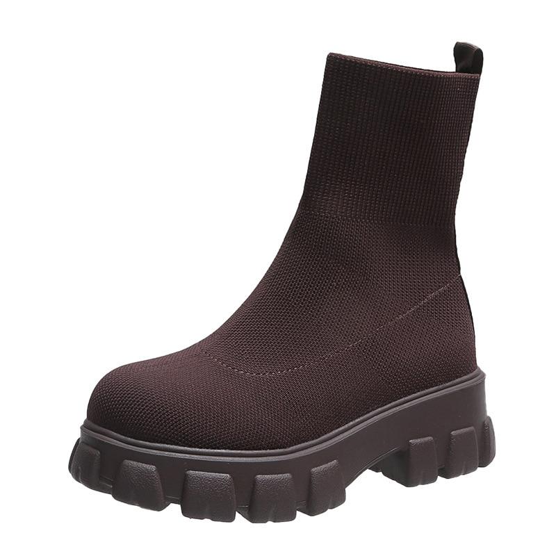 2023 Casual Stretch Fabric Platform Boots Fashion Slip-On Women Ankle Boots Knitted Sock Platform Shoes Sports Short Boots Plus Sizes 43