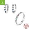 Rainbow Heart Ring Earrings Set, Korean Edition Of Fashion Colorful Zircon Platinum Plated Jewelry