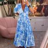 GMXIA Women's Fashion Summer Spring Floral Print Short Sleeve V-Neck Loose Casual Dresses