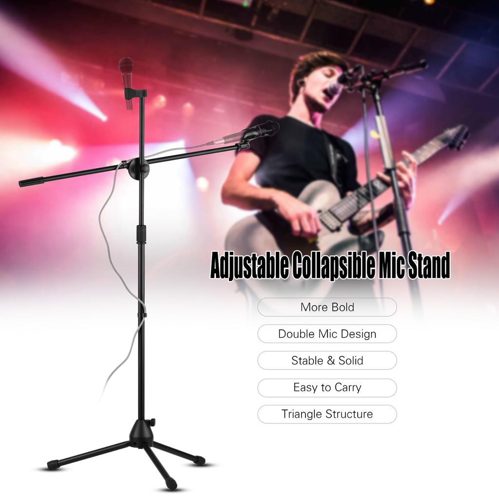 Microphone Tripod Stand Boom Floor Model Adjustable Height Light Weight Heavy Duty Collapsible for
