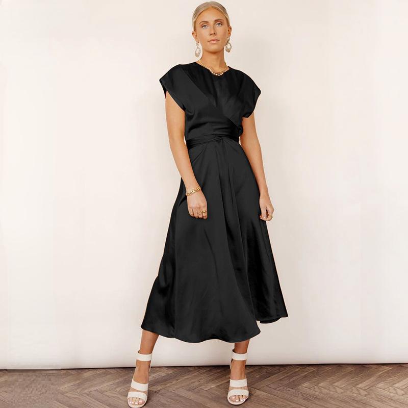 Summer Women's Lace Satin Sleeveless Dress Temperament Elegant Light Evening Dress