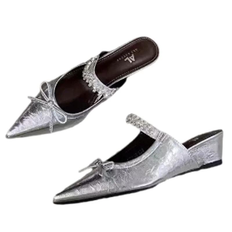 Fashion Wedges Crystal Women Slippers Elegant Mid Heels Sandals Slingback Mules Shoes Fashion Woman Pumps 2025 Summer New Dress Zapatos
