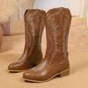Pointed Mid-tube Western Boots New Retro Embroidery Sleeve Cowboy Boots Versatile Thick Heel Knight Boots Women