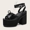 Gdgydh Platform Heels for Women Patent Leather Goth Platform Sandals Womens Chunky Heel Open Toe Ankle Strap Fashion Bowknot