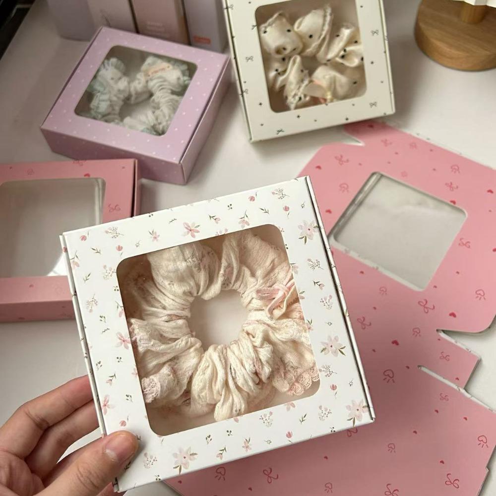 10pcs Gift Boxes with Window Printed Kraft Paper Box Treat Packaging for Hair Accessories Soap Crafts Treat Boxes Gift Wrap Box for Birthday Party