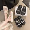 High-end Fashion Versatile Cool Slippers Women's Shoes Summer Rhinestone Outside Sandals Thick-soled One-word Casual Beach Shoes