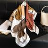 Simple Color Block Printed Silk Scarf 90Cm Twill Scarf Korean Version Versatile Large Square Scarf Sunscreen Shawl Headscarf Women