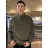 New Texture Stand Up Collar Sweatshirt for Men with Half Zipper Simple Solid Color Versatile Loose Long Sleeved Casual Top