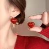 Simple Ankola Red Oil Drop Love Ear Buckle Retro Fashion Versatile Earrings Light Luxury Premium Temperament Earrings Women