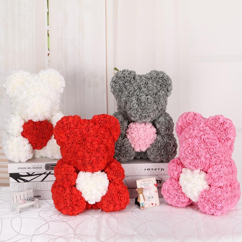 500 Pieces Teddy Bear of Roses 3.5cm Foam Wedding Decorative Christmas Decor for Home Diy Gifts Box Artificial Flowers KTY