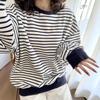 New Autumn and Winter Versatile Striped Sweatshirt for Women Korean Style Loose Casual Age-reducing Round Neck Pullover Sweatshirt Jacket