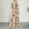 Women's Floral Printed Maxi Dress Button Down Long Sleeve Shirt Dress Lapel V Neck Loose Dress with Pockets