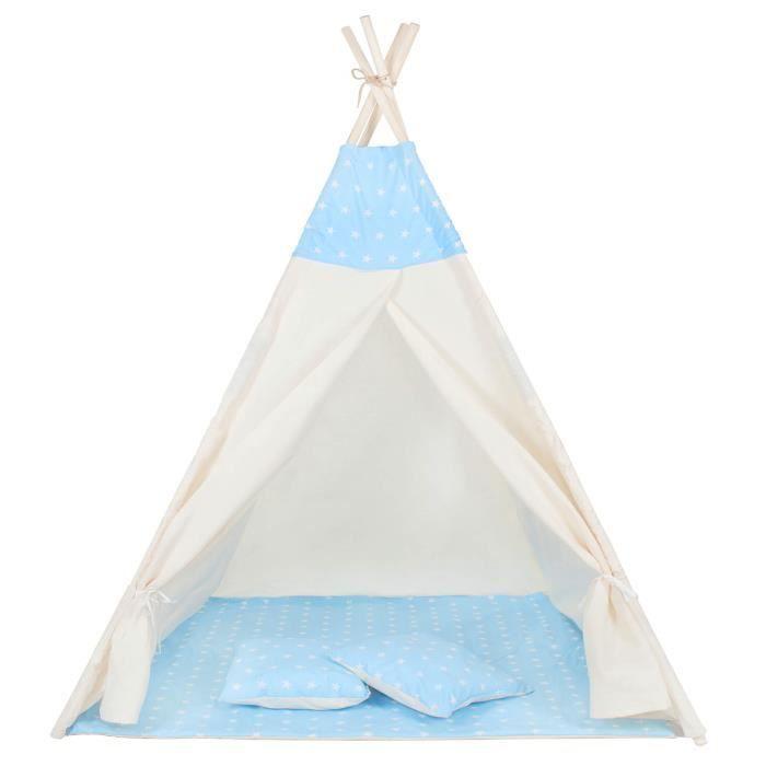 Tente Tipi Pour Enfant En Coton SPRINGOS - Étoiles/bleu - 160x120x100 Cm