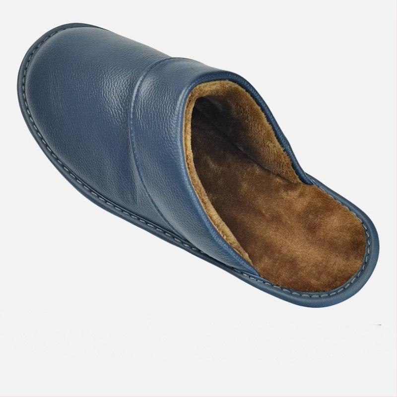 Fleece Warm Winter Cow Split Leather Unisex Handmade Slippers Slip On Soft Comfortable Bedroom Indoor Flats Men Women Padded Warm Slippers Shoes