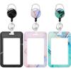 Marble Identity Tag Office Supplies ID Card Holder Badge Case with Retractable Reel Name Badge Clip
