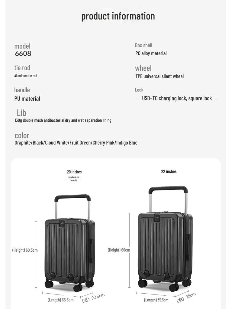 Yongsheng 20" Female Student Trolley Case with Custom Logo and Front-Opening Design