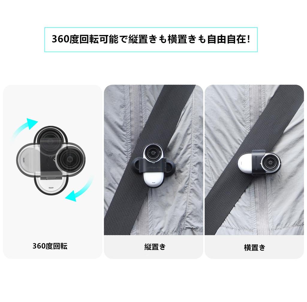SHEAWA for Insta360 Go Clip Mount Holder Backpack Clip 360 Degree Rotation Shark Teeth Stability Horizontal Vertical Lightweight Sturdy Accessory
