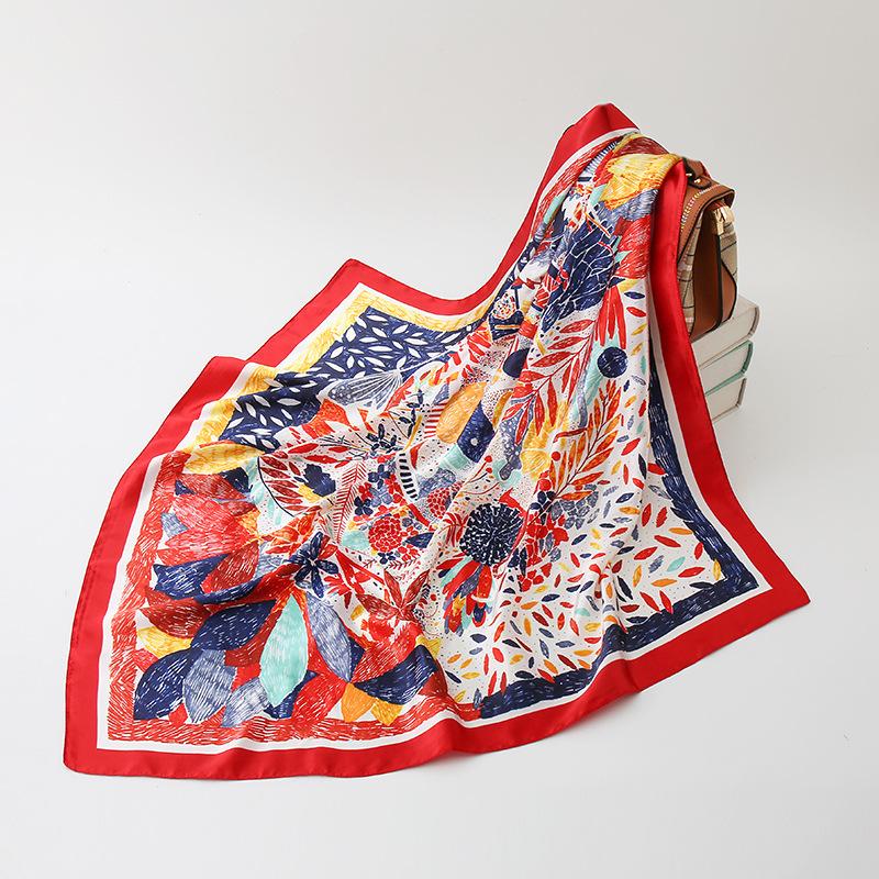 90cm Square Shawls Women Hijab Scarf For Hair Fashion Print Kerchief Neck Scarves Female Silk Satin Bag Scarfs For Ladies Banada