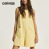 Summer Women's Loose One-piece Shorts Solid Colour Cotton Linen Vest Casual Jumpsuit