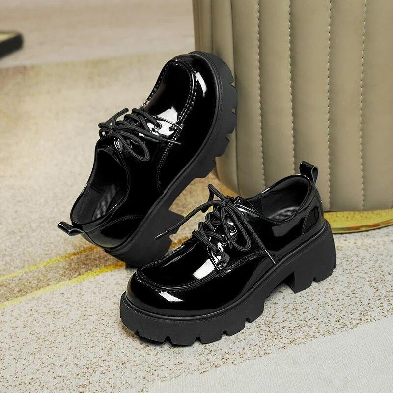 Women Loafers  Women Shoes British Style Platform Lace-up Round Toe Women's Shoes