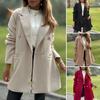 Women's Trench Coat Notch Lapel Double Breasted Mid Long Pea Coat with Pockets Long Sleeve Fall Winter Outwear