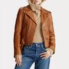 AL KHALID HOT Women's Brown Motorcycle Soft Genuine Lambskin Leather Biker Jacket Slim Fit