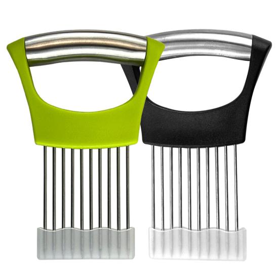 1 Set Onion Cutter Stainless Steel Potato Tomato Slicing Holder Non-Slip Grip Vegetable Lemon Slicer Chopper for Kitchen