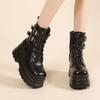 Fashion Women Boots British Belt Buckle 2025 Autumn New Height Increasing Thick Soled Short Boot Lace Up Zipper Fashion Motorcycle Boots