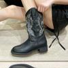 Women's Chunky Heel Western Cowboy Boots New Fall Square Head Embroidered Vintage Mid-calf Boots