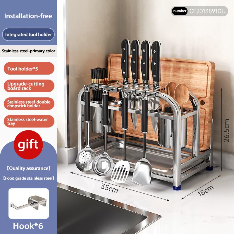 Multifunctional Knife Holder Stainless Steel Stand Home Kitchen Utensil Counter Cutting Board Rack Knife Pot Lid Storage Rack