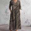 Women's Long Sleeve V-Neck Maxi Dress with Striped Pattern, Ankle-Length Flowy Dress, Casual Elegant Dress