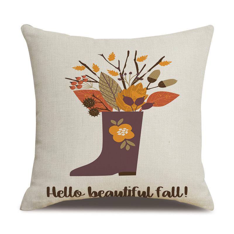 Thanksgiving Linen Pillowcase Autumn Pumpkin Print Pillow Cushion Cover