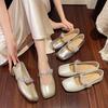Silver Flat Bottom Square Head Mary Jane Single Shoes Women's Summer New Rhinestone Bow with Skirt Small Leather Shoes