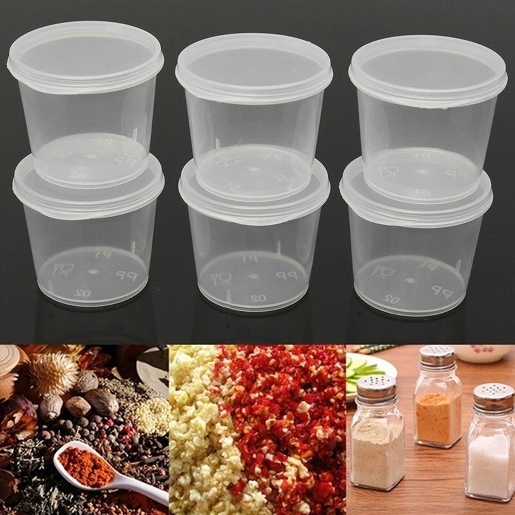 50Pcs Small Plastic Sauce Cups Food Storage Containers Clear Boxes with Lid