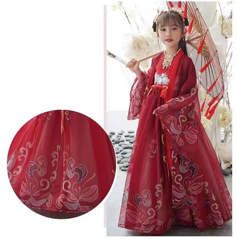 Chinese Hanfu Red Girls' Casual Dress