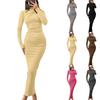 Women's Fall Long Sleeve Bodycon Maxi Dresses Sexy Ruched Neck Slim Fit Cocktail Party Dress